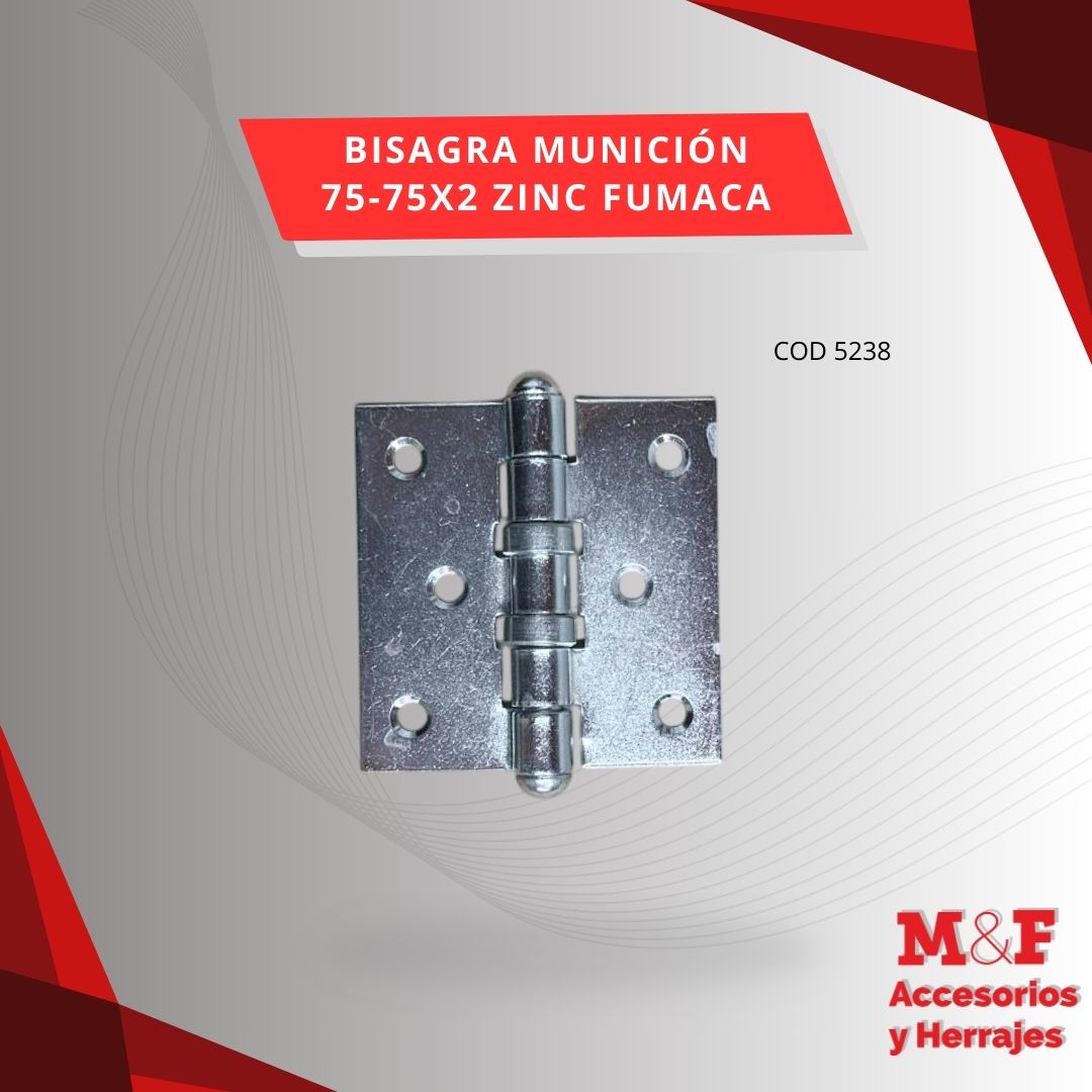 Bisagra Munición 75-75x2 Zincada