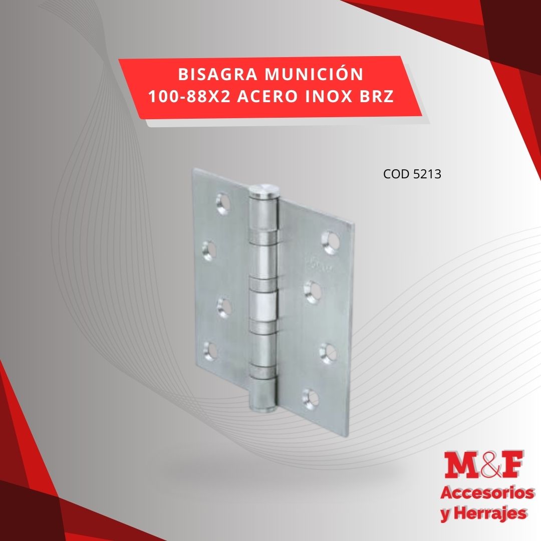 Bisagra Munición Acero Inox 100x88x2,80 mm