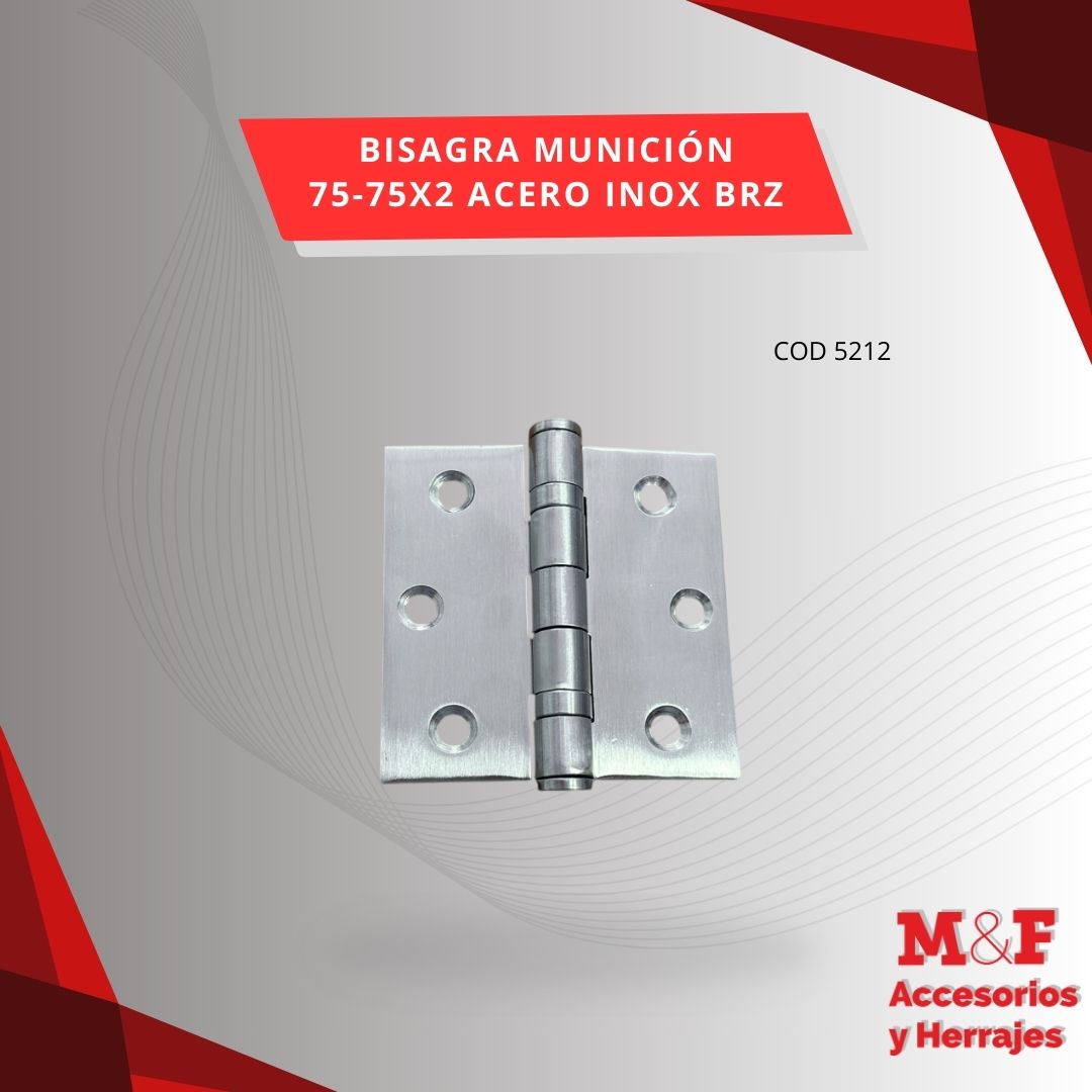 Bisagra Munición Acero Inox 75x75x2,35 mm