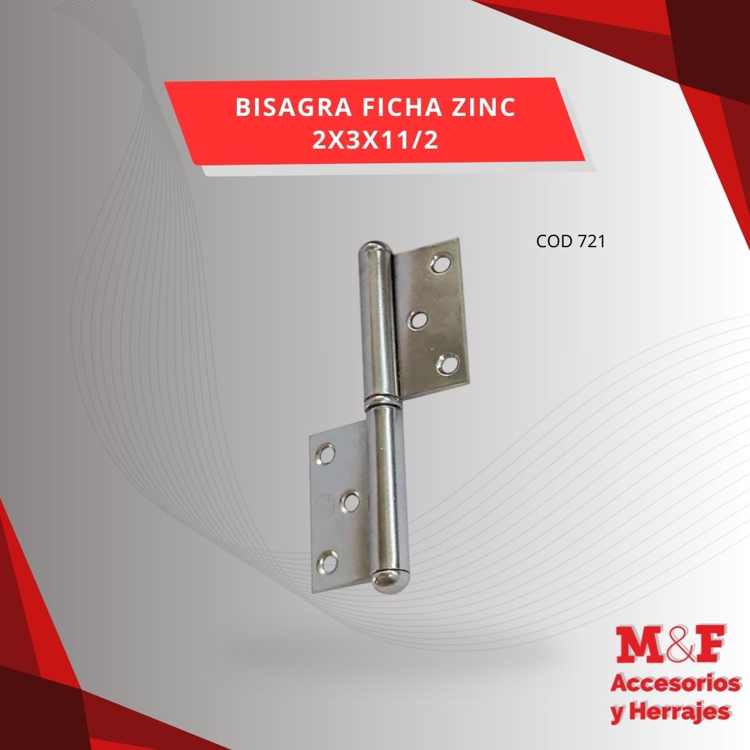 Bisagra Ficha 2x3x11/2 Zincada