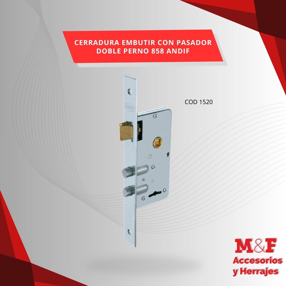Cerradura Embutir C/Pasador Doble Perno 858 Andif