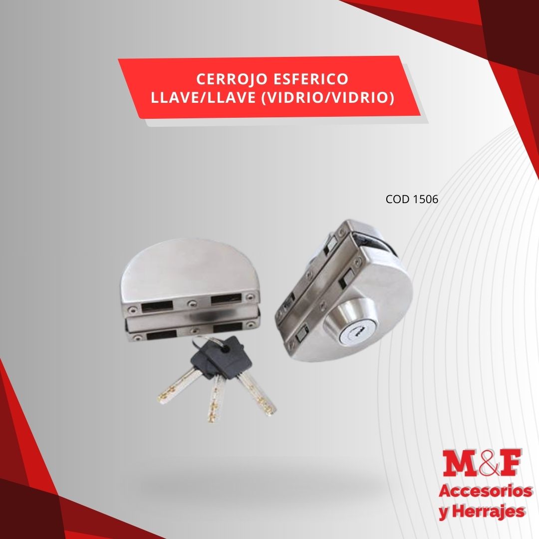 Cerrojo Esferico Llave/Llave (Vidrio-Vidrio) Brz