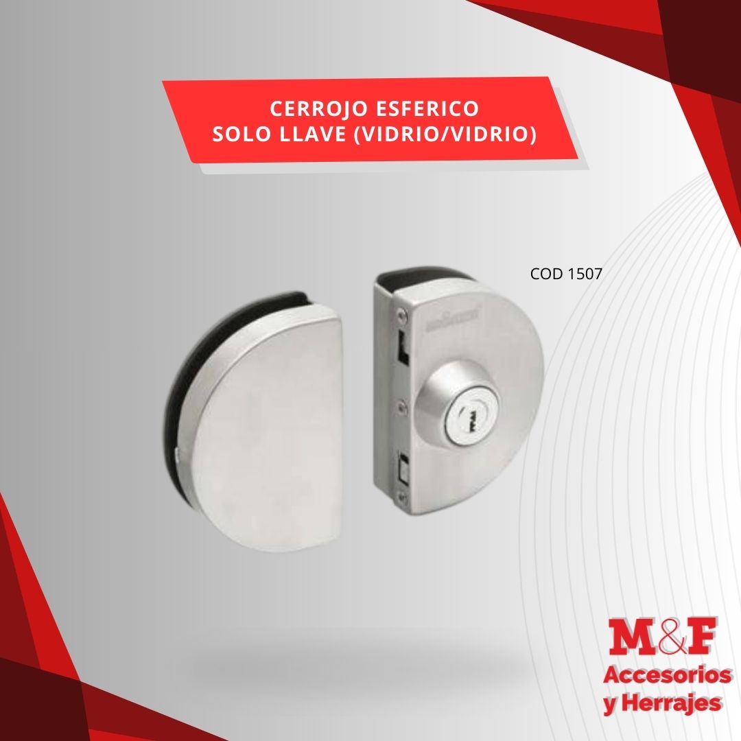 Cerrojo Esferico Solo LLave (Vidrio-Vidrio) Brz